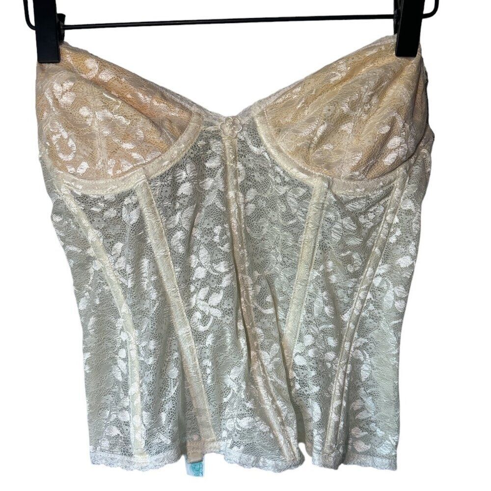 Vintage Carnival Womens 36B Lace Corset Bustier Ivory Bridal vtg lingerie